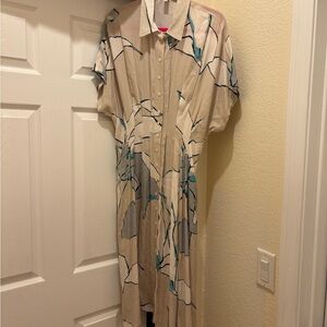 Brooks Brothers Cream and Blue Abstract Dress, size Large